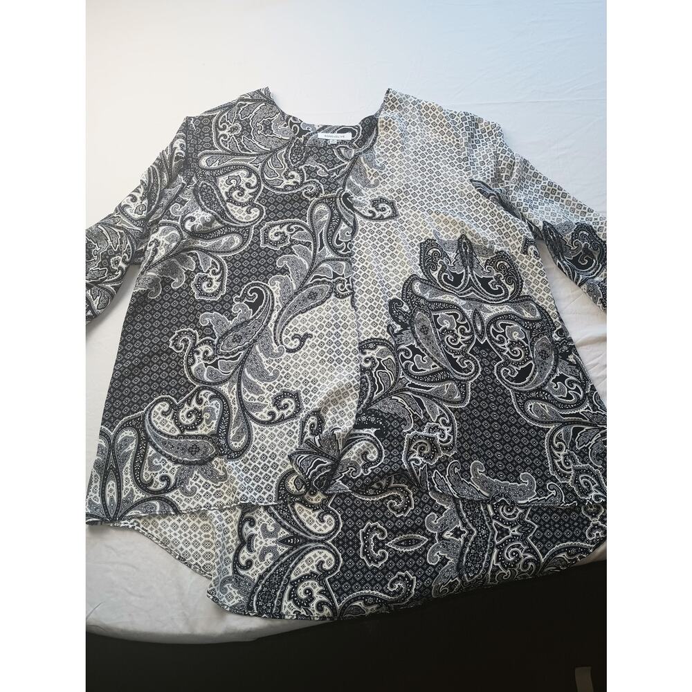 Rose‎ + Olive Women Top Blouse Size 3X Black Gray Sheer Pop Over Grunge Career